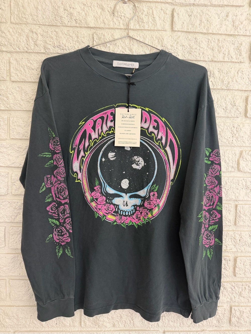 Daydreamer Grateful Dead Black Long Sleeve Rose Graphic Tee